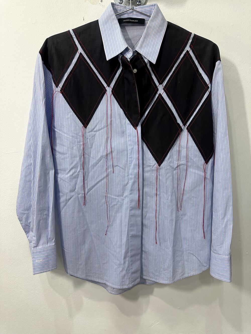 Cedric Charlier Striped Cotton Western Button-Down Shirt Blue Women's Size 4